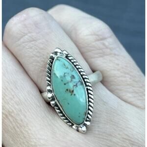Native Style Sterling Silver Turquoise Ring Statement Southwest Boho Adjustable